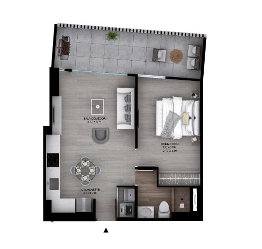 1 Dormitorio y 2 Baños en Miraflores (53.94 M²)