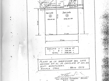 Terreno Ocasion Calle Chiclayo 278 m² Bonita Zona en Miraflores
