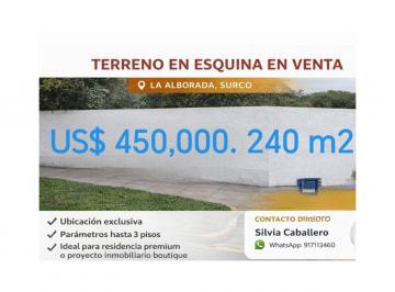 Venta de Terreno en Esquina en La Alborada de Surco